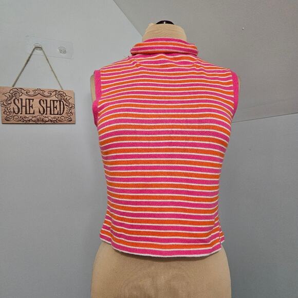 Rebecca Thomas Sweater Mock Neck Retro 70s Cropped Pink Orange Striped Large - Picture 6 of 14